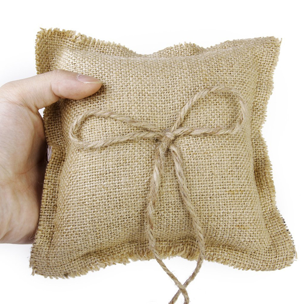 Ring Bearer Pillow - Brown Jute Wedding Ring Pillow Pocket