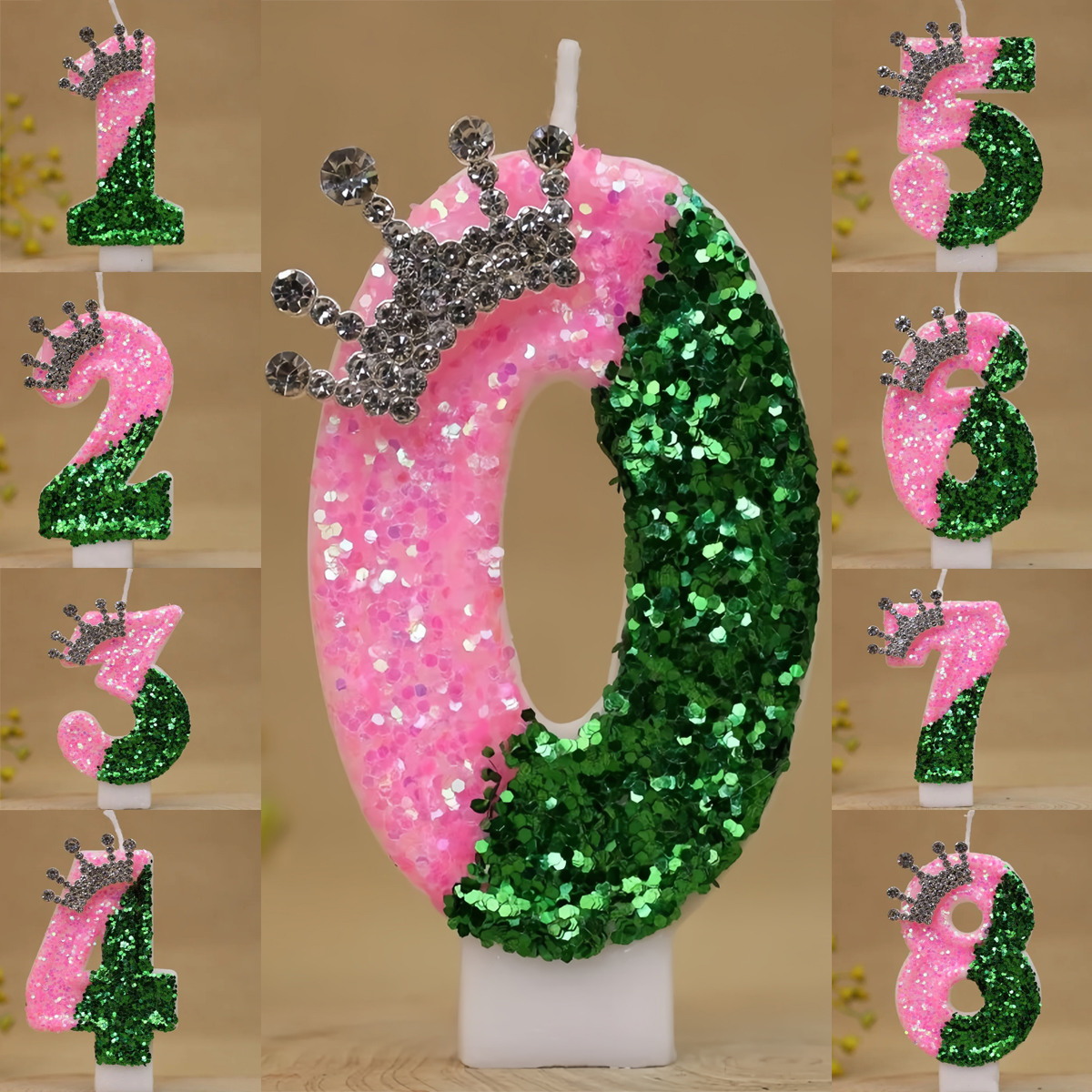 Unity Candle Set - Sparkling Light Green Princess Crown Birthday