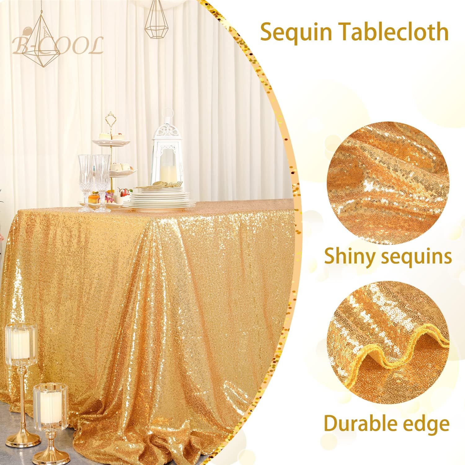 Rectangle Table Cover Golden S - مراجعة Table Runner Sequin وسعره