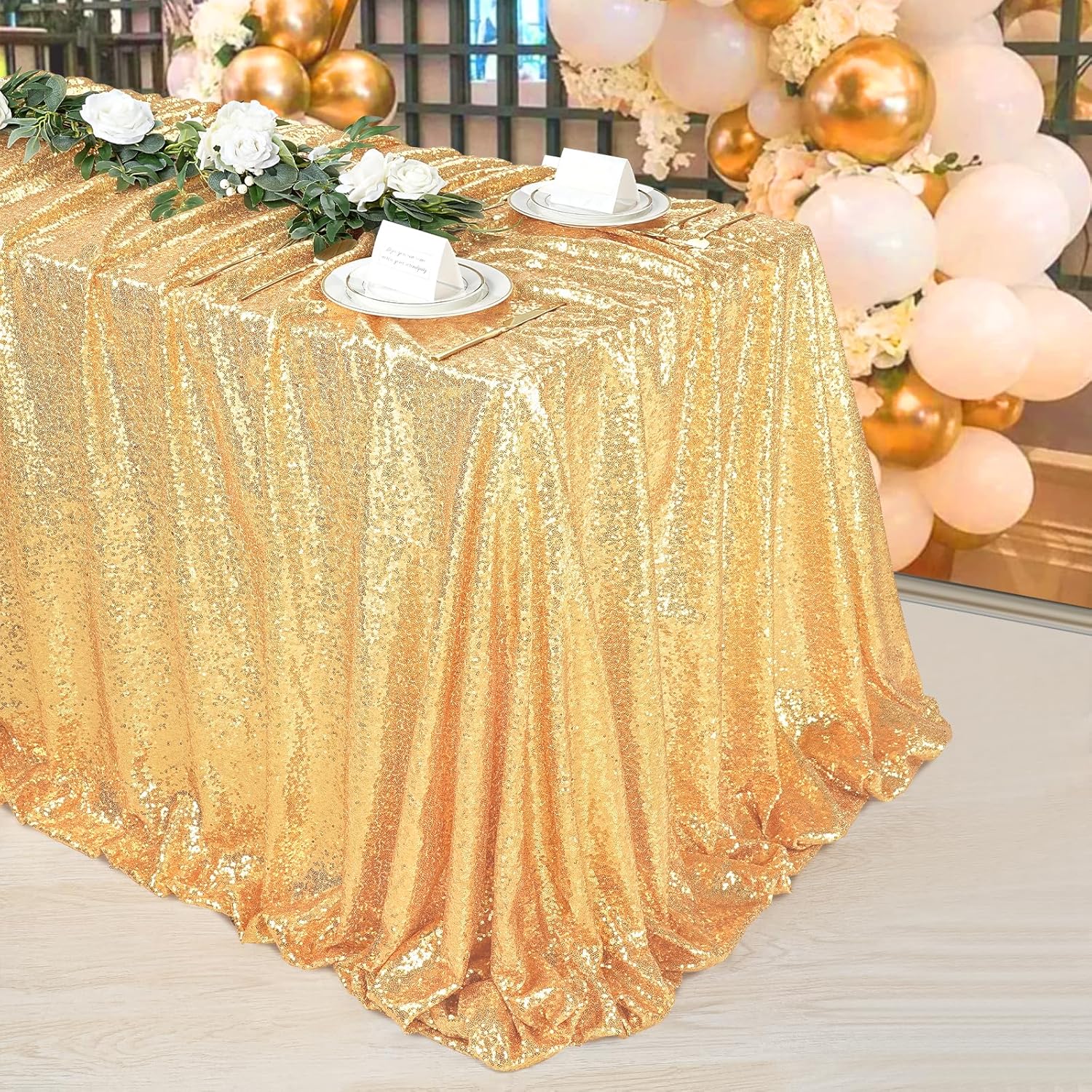Rectangle Table Cover Golden S - مراجعة Table Runner Sequin وسعره