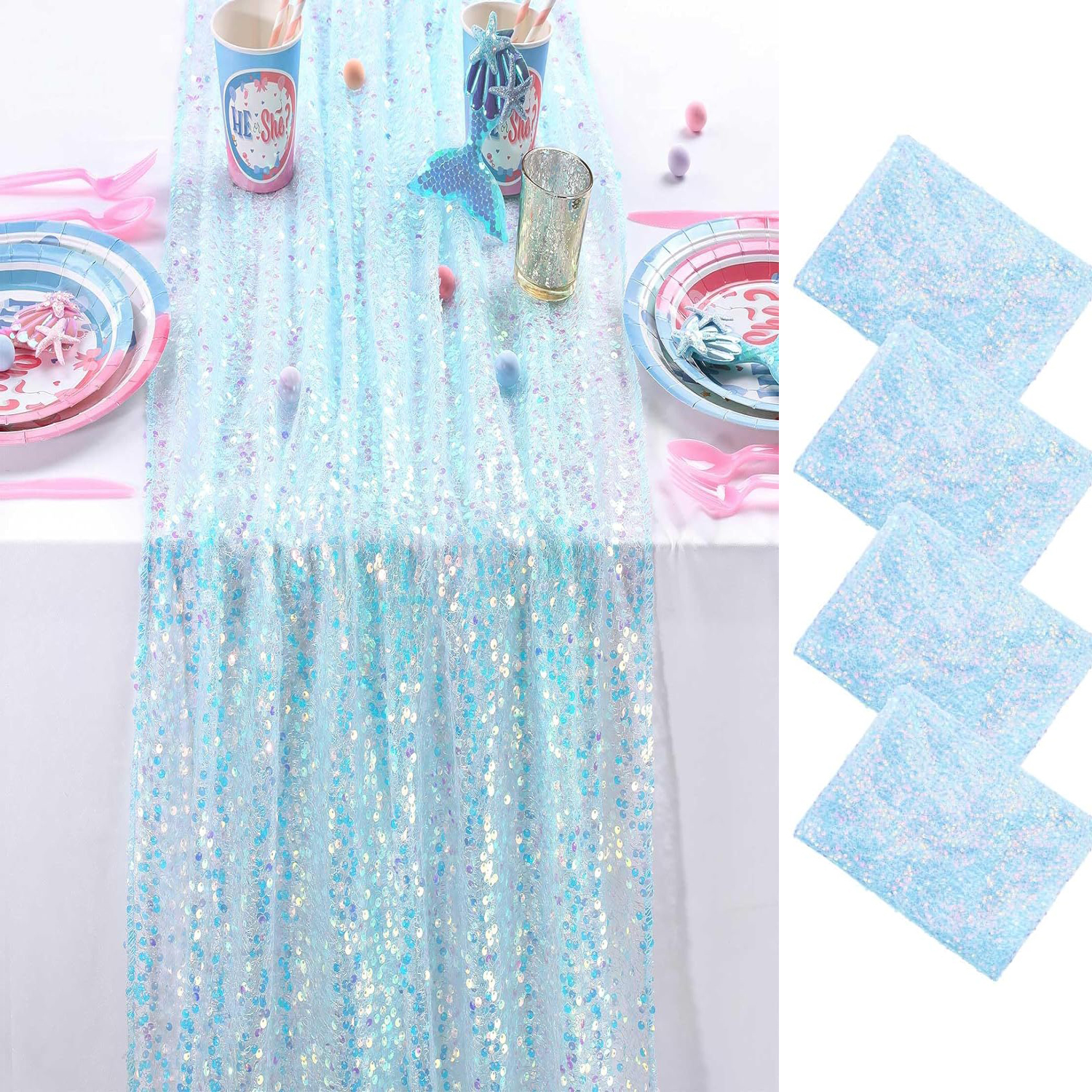 Set of4 Iridescent Sequin Tabl - مراجعة Table Runner Sequin وسعره