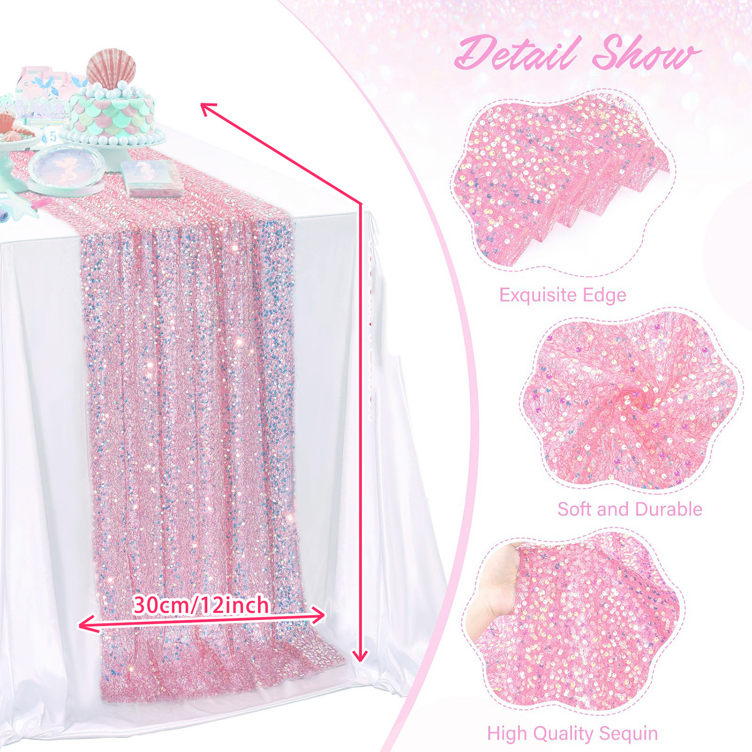 Set of4 Iridescent Sequin Tabl - مراجعة Table Runner Sequin وسعره
