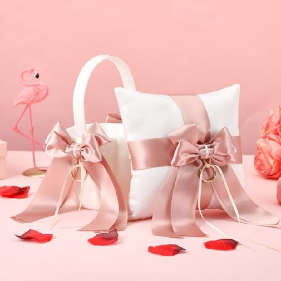 2 Pcs Flower Girl Baskets and  - مراجعة Ring Bearer Pillow وسعره