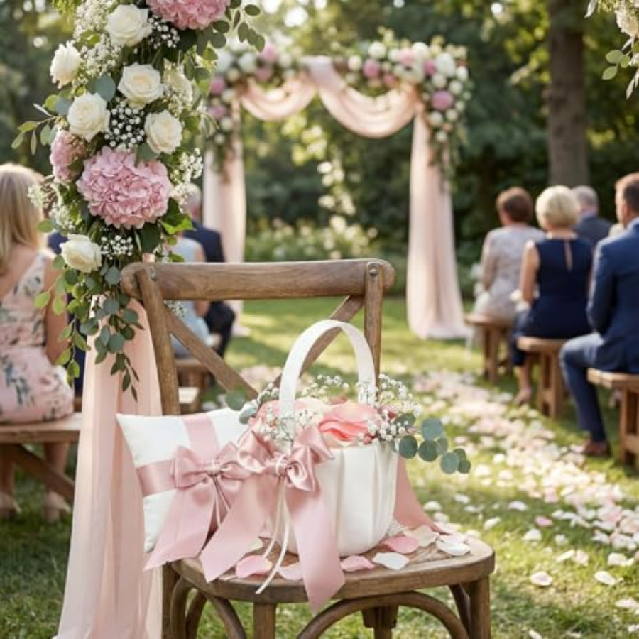 2 Pcs Flower Girl Baskets and  - مراجعة Ring Bearer Pillow وسعره