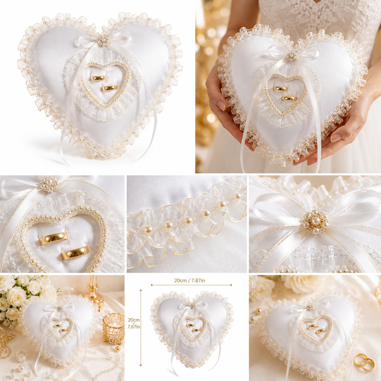 White Heart Shaped Wedding Rin - مراجعة Ring Bearer Pillow وسعره