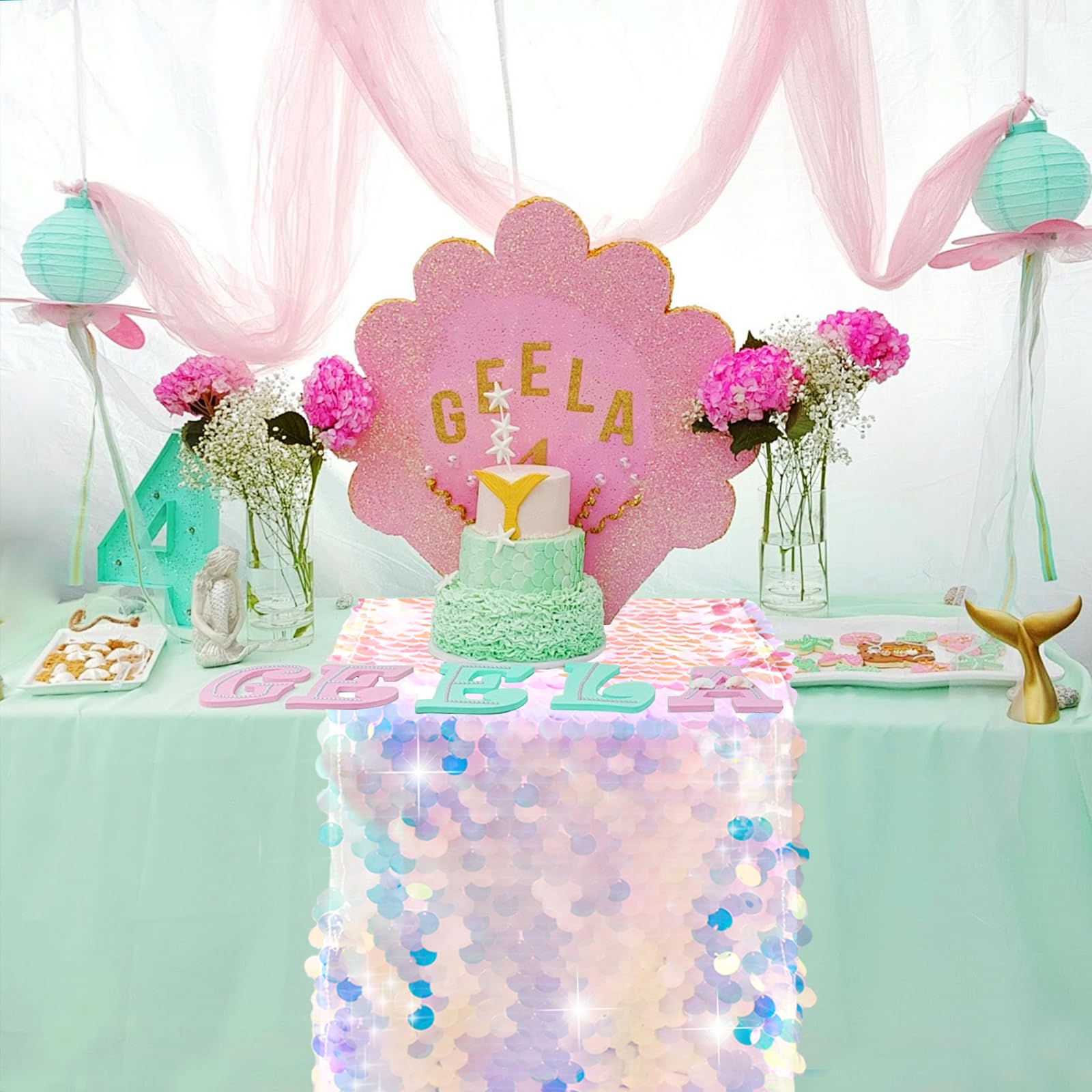 Mermaid Party Table Runner Mer - مراجعة Table Runner Sequin وسعره