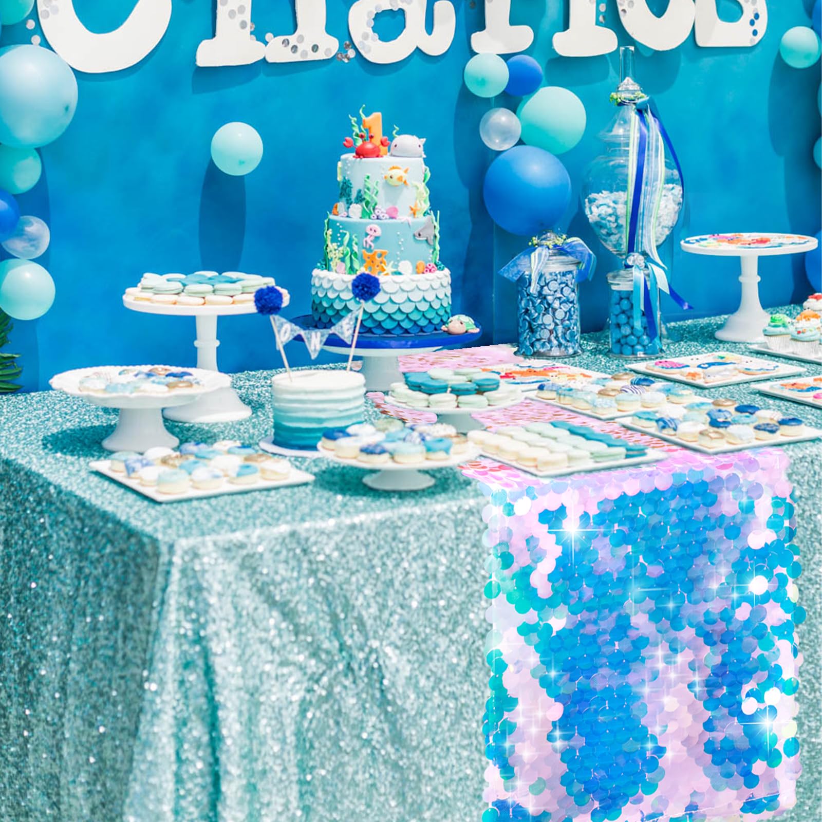 Mermaid Party Table Runner Mer - مراجعة Table Runner Sequin وسعره