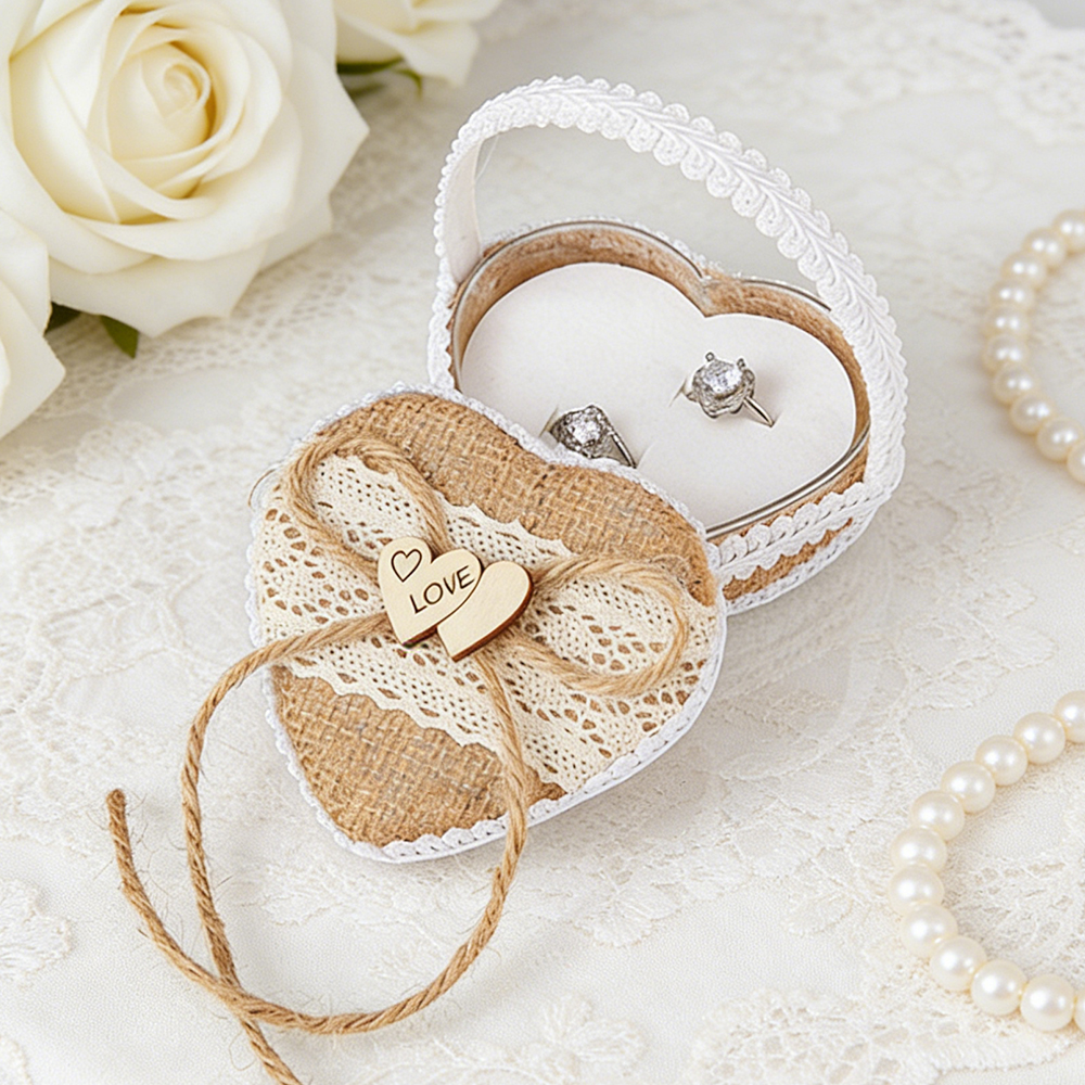 Vintage Heart Shape Burlap Lac - مراجعة Ring Bearer Pillow وسعره