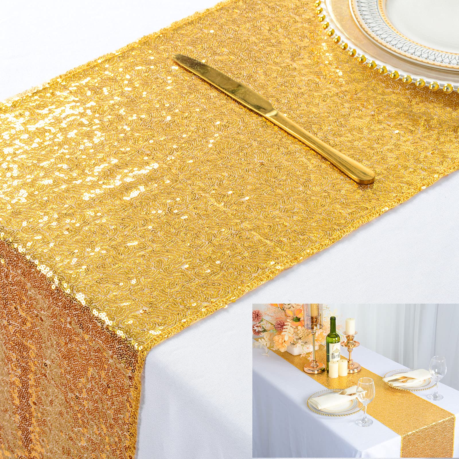 Sequin Table Runners Gold Tabl - مراجعة Table Runner Sequin وسعره