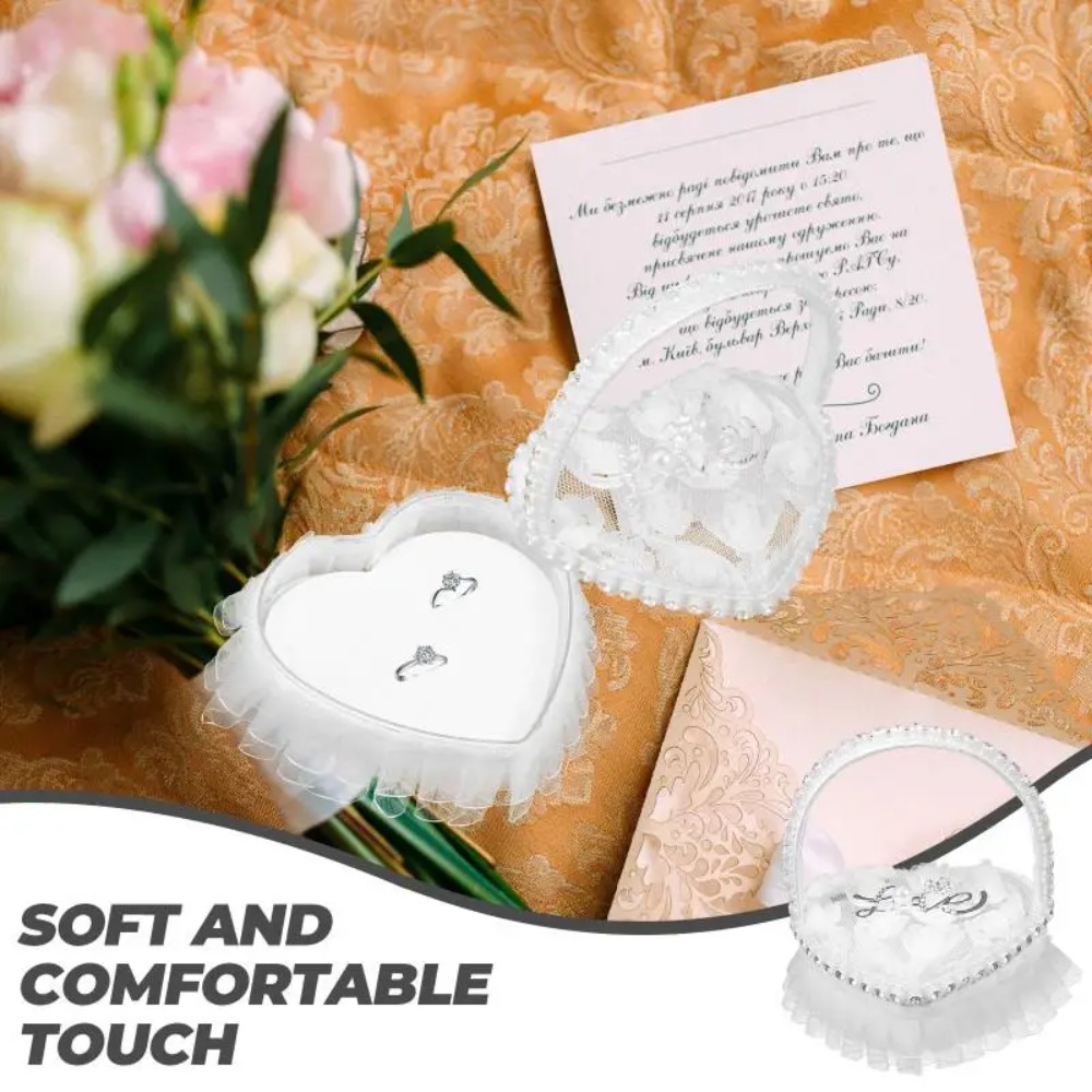 White Lace Heart-shaped Ring B - مراجعة Ring Bearer Pillow وسعره