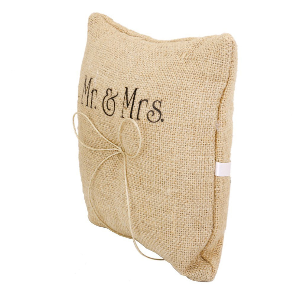 Rustic Burlap Ring Pillow Hand - مراجعة Ring Bearer Pillow وسعره